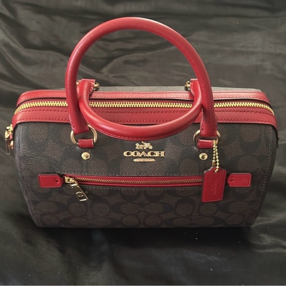 Coach Rowan Satchel in Signature Canvas (Brown and Red) - Picture 1 of 6